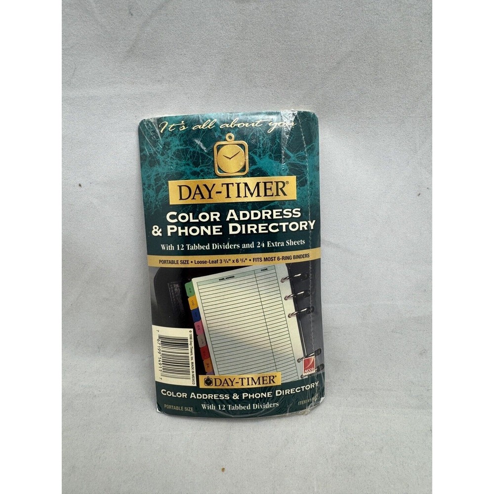 Day-Timer Color Address Phone Directory 12 Tab Portable Size 3-3/4" x 6-3/4"